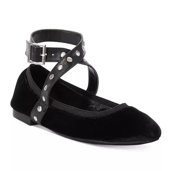 CHARLES DAVID Stud Ballet Flat Black Velvet Ankle Strap Whimsigoth NWOT 7.5 - Picture 8 of 8
